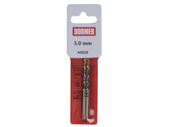DORA002S30 A002 HSS-TiN Coated Jobber Drills (2) 3.0mm OL:61mm WL:33mm