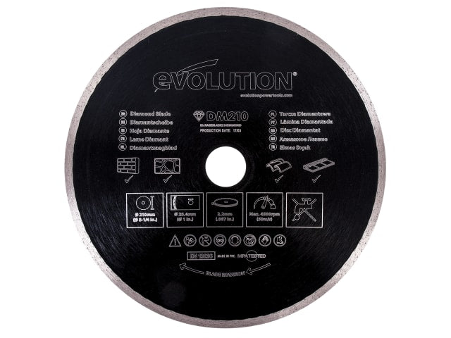 EVL210DIAM Diamond Blade, Continuous Rim 210 x 25.4mm