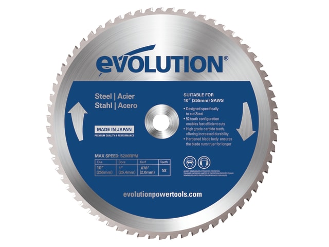 EVL255STEEL Mild Steel Cutting Mitre Saw Blade 255 x 25.4mm x 52T