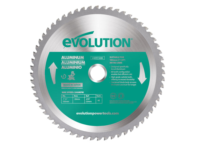 EVLA185TC60M Aluminium Cutting Circular Saw Blade 185 x 20mm x 60T