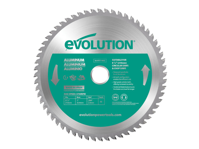 EVLA210TC60C Aluminium Cutting Circular Saw Blade 210 x 25.4mm x 60T