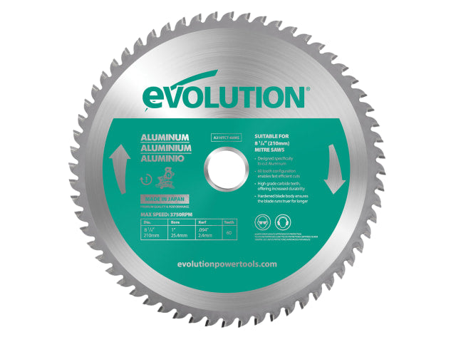 EVLA210TC60M Aluminium Cutting Mitre Saw Blade 210 x 25.4mm x 60T