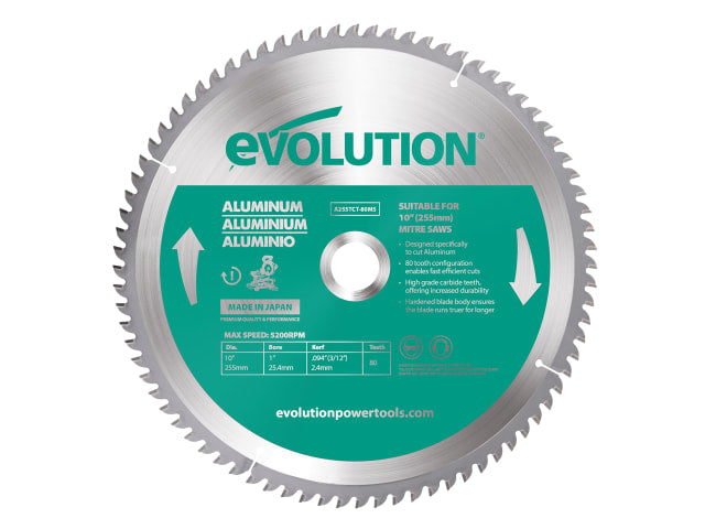 EVLA255TC80M Aluminium Cutting Mitre Saw Blade 255 x 25.4mm x 80T