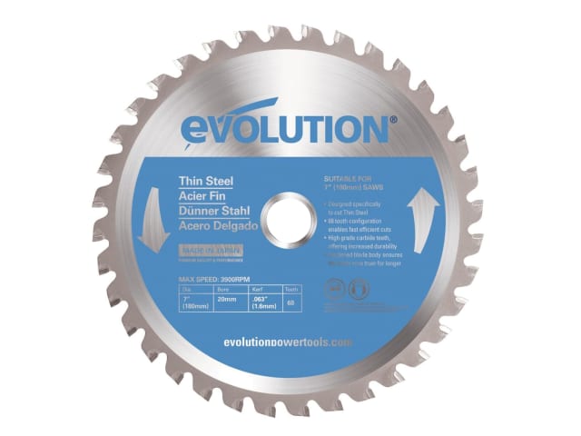 EVLEVO180TS Thin Steel Cutting Circular Saw Blade 180 x 20mm x 68T