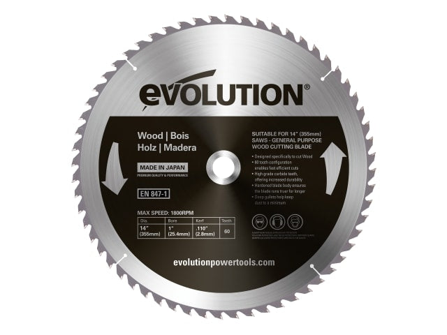 EVLGW355TC60 Wood Cutting Circular Saw Blade 355 x 2.8 x 25.4mm x 60T