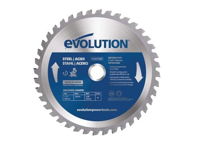 EVLM185TC40M Mild Steel Cutting Mitre Saw Blade 185 x 20mm x 40T