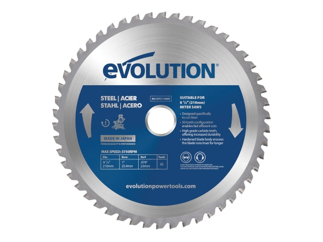 EVLM210TC50M Mild Steel Cutting Mitre Saw Blade 210 x 25.4mm x 50T