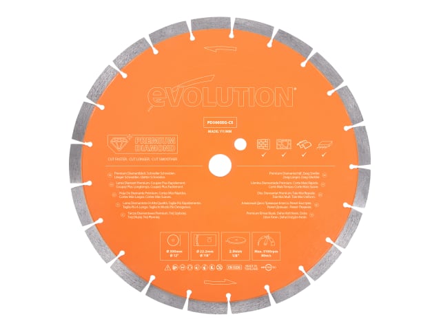 EVLPD300SEGC Premium Diamond Disc Cutter Blade 300 x 22.2mm
