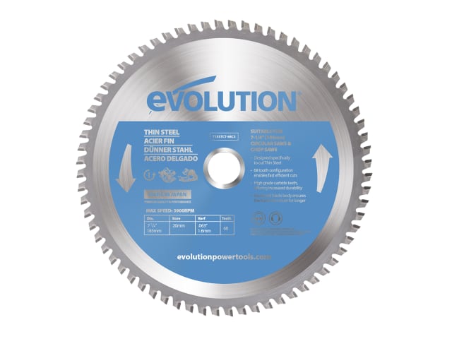 EVLT185TC68C Thin Steel Cutting Circular Saw Blade 185 x 20mm x 68T