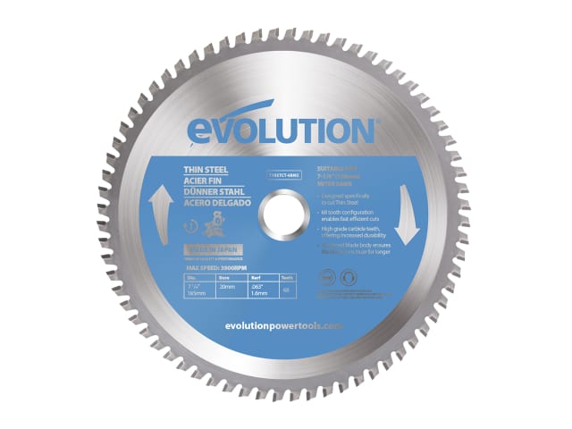EVLT185TC68M Thin Steel Cutting Mitre Saw Blade 185 x 20mm x 68T