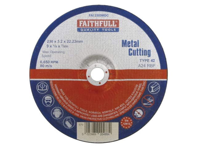 FAI2303MDC Depressed Centre Metal Cutting Disc 230 x 3.2 x 22.23mm