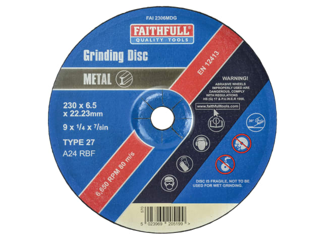 FAI2306MDG Depressed Centre Metal Grinding Disc 230 x 6.4 x 22.23mm