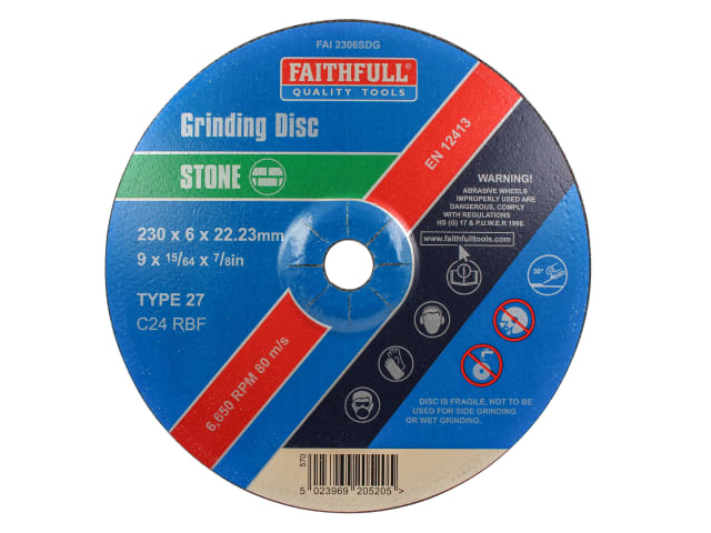 FAI2306SDG Depressed Centre Stone Grinding Disc 230 x 6 x 22.23mm
