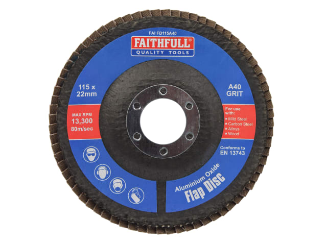 FAIFD115A40 Aluminium Oxide Flap Disc 115 x 22mm 40 Grit