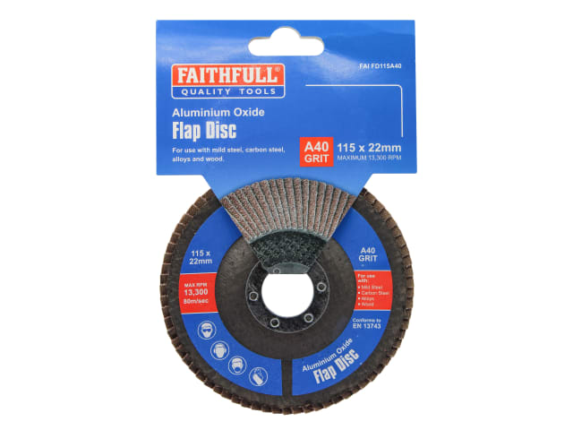 FAIFD115A40 Aluminium Oxide Flap Disc 115 x 22mm 40 Grit