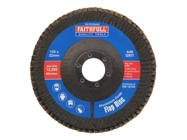 FAIFD125A40 Aluminium Oxide Flap Disc 125 x 22mm 40 Grit