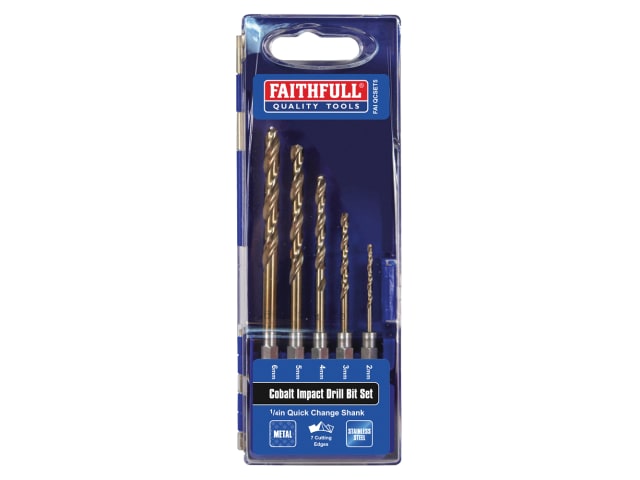 FAIQCSET5 HSSE M35 Cobalt Quick-Change Impact Drill Bit Set, 5 Piece