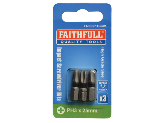 FAISBPH325IM Phillips Impact Screwdriver Bits PH3 x 25mm (Pack 3)