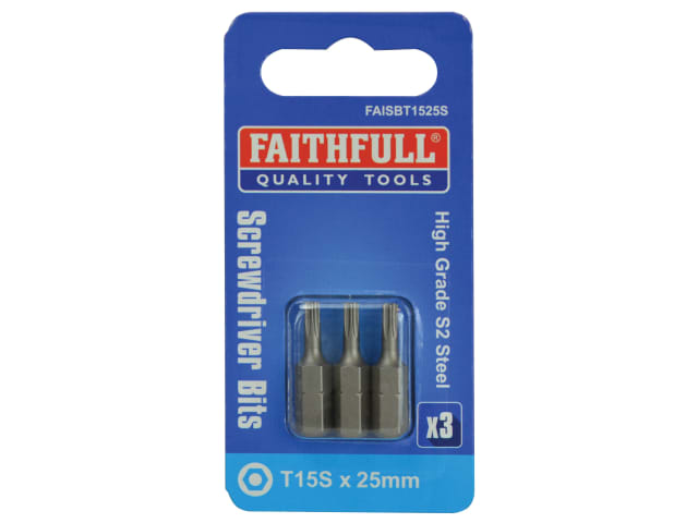 FAISBT1525S Security S2 Grade Steel Screwdriver Bits T15S x 25mm (Pack 3)