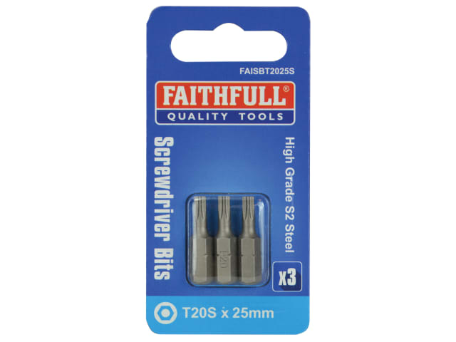 FAISBT2025S Security S2 Grade Steel Screwdriver Bits T20S x 25mm (Pack 3)