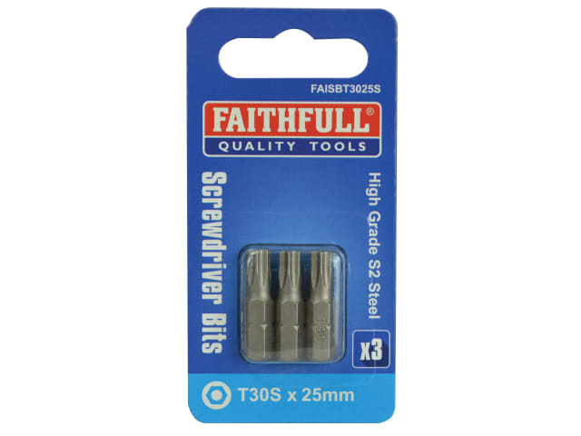 FAISBT3025S Security S2 Grade Steel Screwdriver Bits T30S x 25mm (Pack 3)