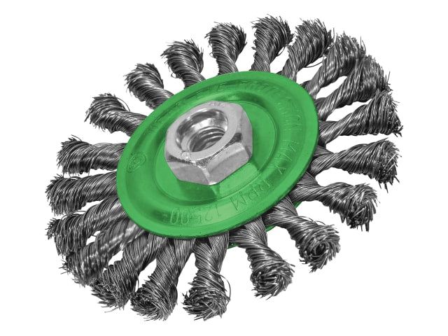 FAIWBCT115S Flat Twist Knot Wire Brush 115 x 12mm M14x2 Bore, 0.35mm Stainless Steel Wire