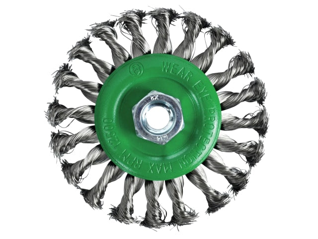 FAIWBCT115S Flat Twist Knot Wire Brush 115 x 12mm M14x2 Bore, 0.35mm Stainless Steel Wire