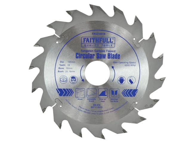 FAIZ16518 TCT Circular Saw Blade 165 x 30mm x 18T POS