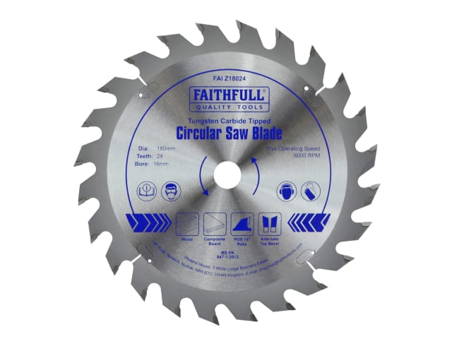 FAIZ18024 TCT Circular Saw Blade 180 x 16mm x 24T POS