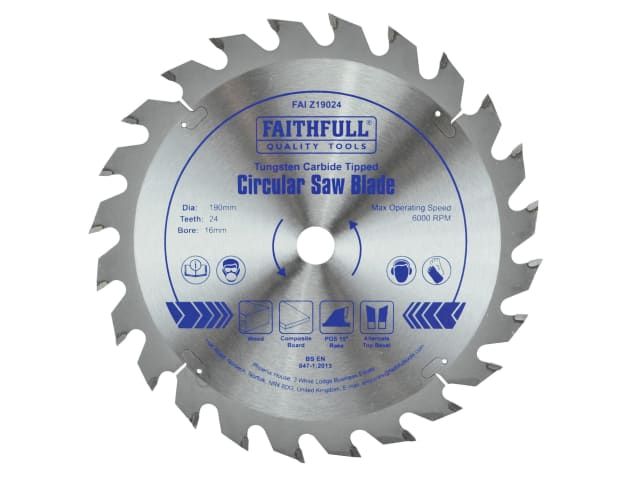 FAIZ19024 TCT Circular Saw Blade 190 x 16mm x 24T POS