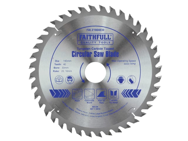 FAIZ1904030 TCT Circular Saw Blade 190 x 30mm x 40T POS