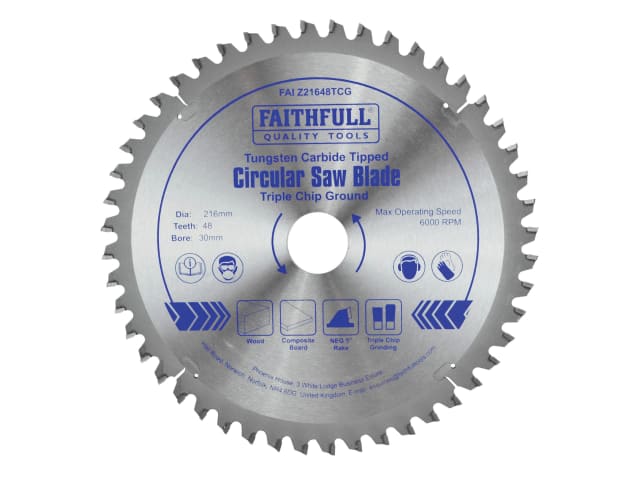 FAIZ21648TCG TCT Circular Saw Blade Triple Chip Ground 216 x 30mm x 48T NEG