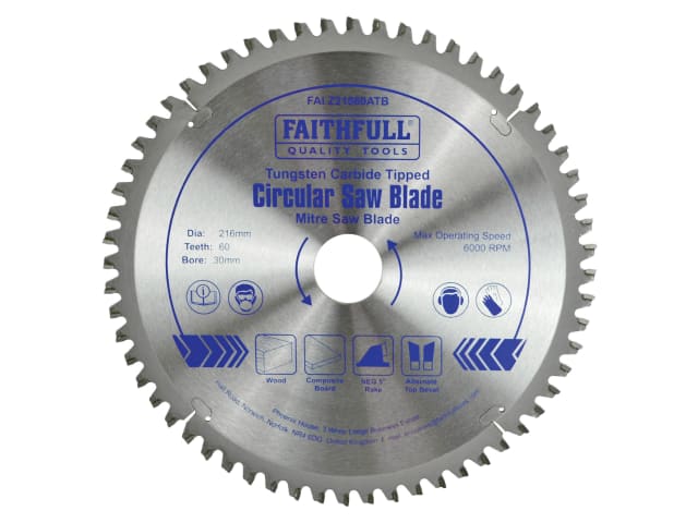 FAIZ21660ATB TCT Cross Cut Mitre Saw Blade 216 x 30mm x 60T NEG