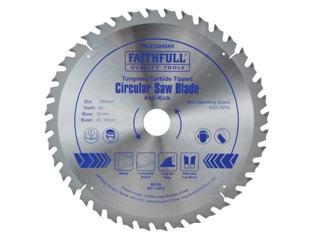 FAIZ25040AK Circular Saw Blade Anti Kick 250 x 30mm x 40T