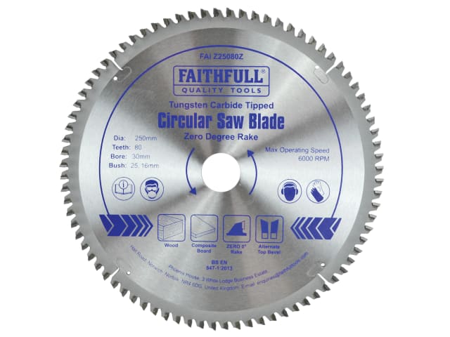 FAIZ25080Z TCT Circular Saw Blade Zero Degree 250 x 30mm x 80T
