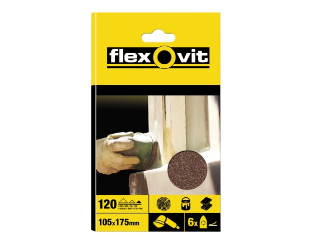 FLV26405 Detail Hook & Loop Sanding Sheets 105x175mm Fine 120G (Pack 6)
