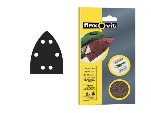 FLV26508 Detail Hook & Loop Sanding Sheets 95x145mm Assorted (Pack 6)