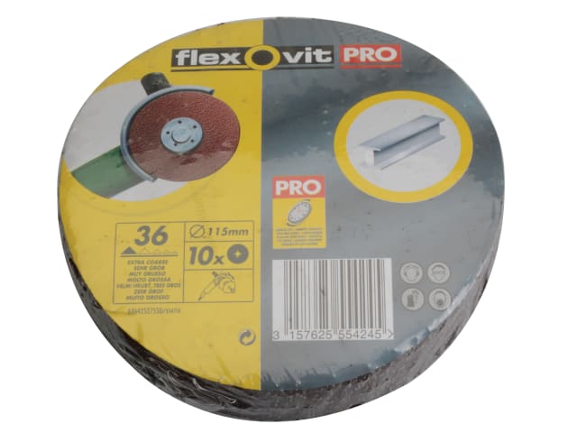 FLV27550 Aluminium Oxide Fibre Disc 115mm Extra Coarse 36G (Pack 10)