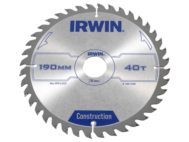 IRW1897200 Construction Circular Saw Blade 190 x 30mm x 40T ATB