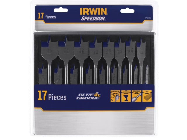 IRWIW4041002 Blue Groove 4X Flat Bit Set, 17 Piece