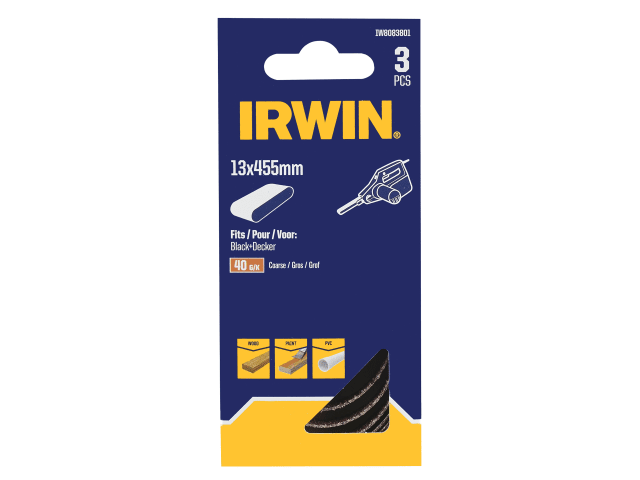 IRWIW8083801 Powerfile Sanding Belt 13 x 455mm 40G (Pack 3)