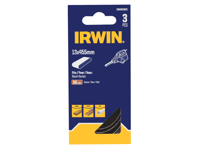 IRWIW8083803 Powerfile Sanding Belt 13 x 455mm 60G (Pack 3)