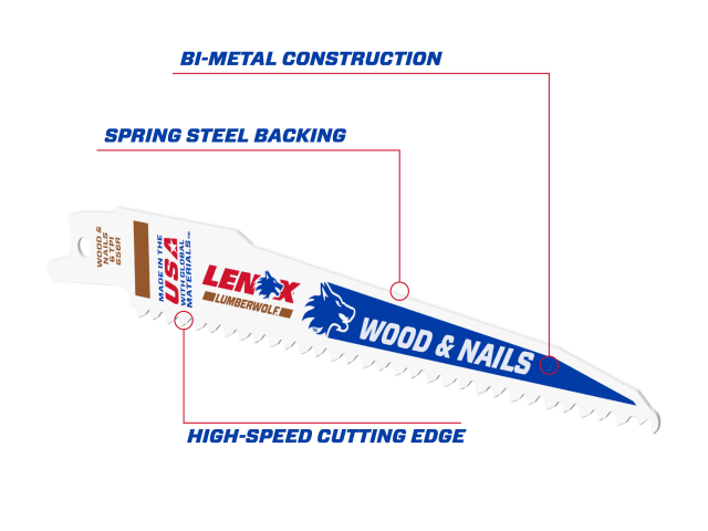 LEN20572656R LumberWolf Reciprocating Saw Blade 152 x 19 x 1.3mm 6 TPI (Pack 5)
