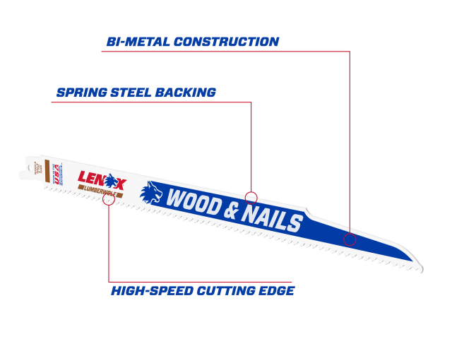 LEN20585156R LumberWolf Reciprocating Saw Blade 305 x 19 x 1.3mm 6 TPI (Pack 5)