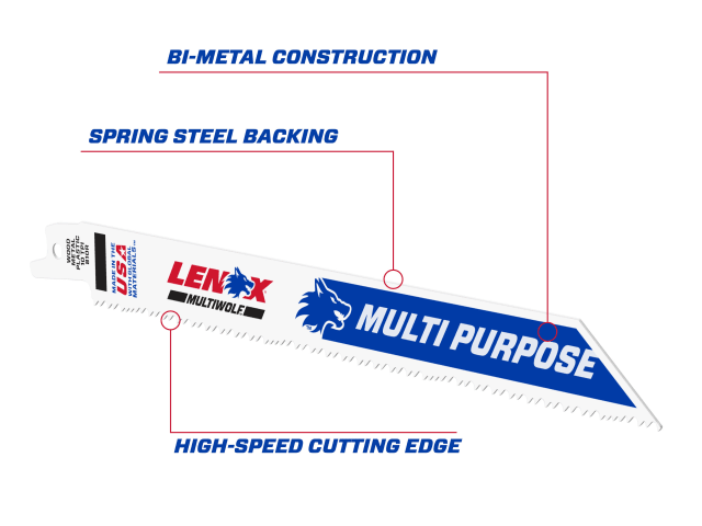 LEN20590B810 MultiWolf Wave Edge Reciprocating Saw Blade 203 x 19 x 1.3mm 10 TPI (Pack 25)