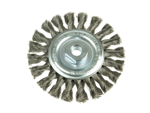 LES472811 Knot Wheel Brush 115 x 14mm 22.2mm Bore, 0.50 Stainless Steel Wire