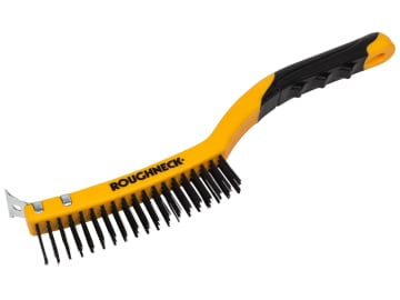 ROU52030 Carbon Steel Wire Brush Soft Grip with Scraper 355mm (14in) - 3 Row