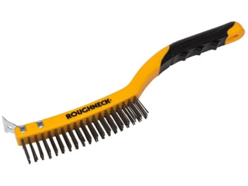 ROU52032 Stainless Steel Wire Brush Soft Grip with Scraper 355mm (14in) - 3 Row