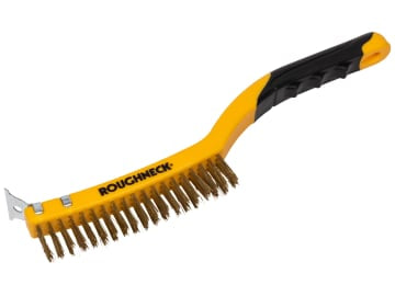 ROU52034 Brass Wire Brush Soft Grip with Scraper 355mm (14in) - 3 Row