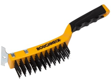 ROU52042 Carbon Steel Wire Brush Soft Grip with Scraper 300mm (12in) - 4 Row
